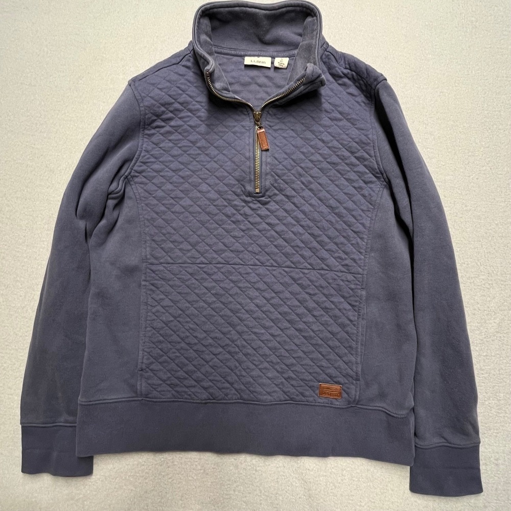 Vintage LL Bean Quilted Quarter Zip Pullover Sweatshirt Navy Blue Women Small